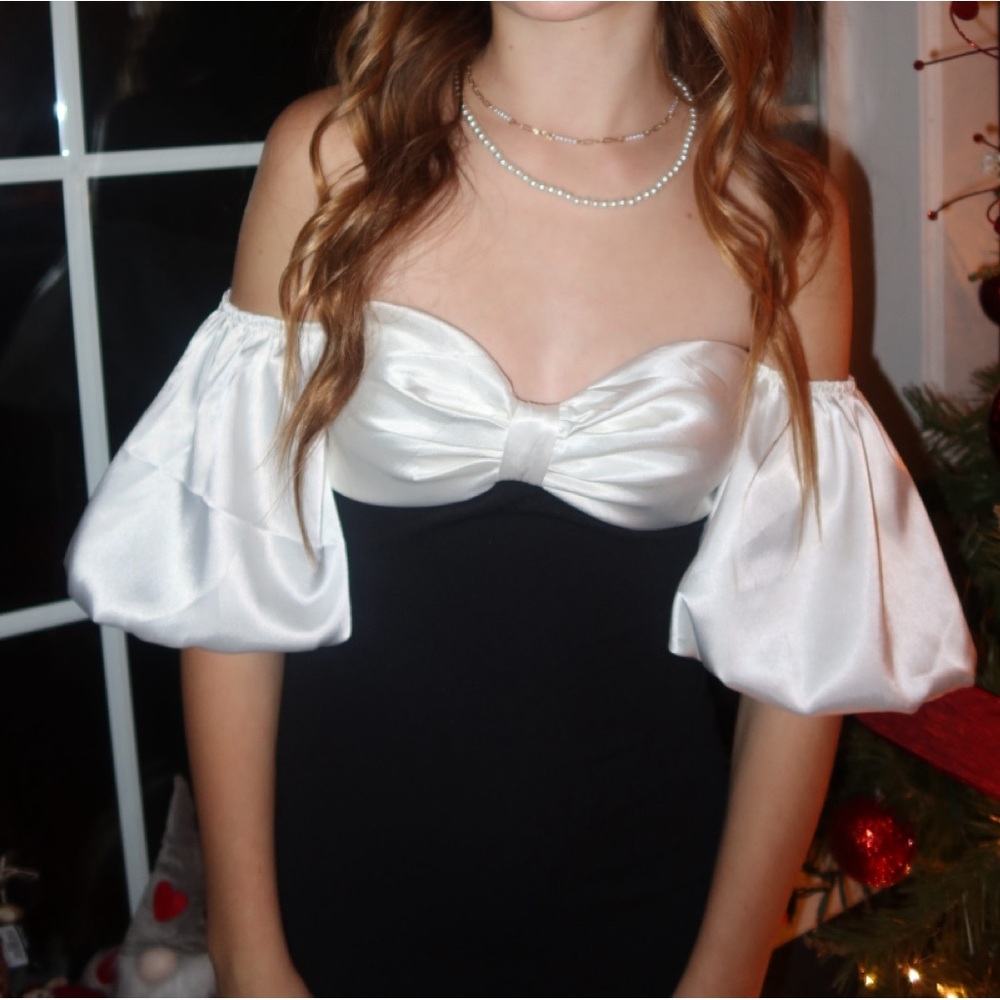 MINI COLORBLOCK SATIN BOW DRESS